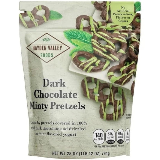 Hayden Valley Foods Dark Chocolate Minty Pretzels - 28 oz Resealable Bag