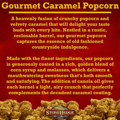 Stonehedge Farms Gourmet Caramel Flavored Popcorn - 32 oz Reclosable Tub - Deliciously Old Fashioned - Made in the USA - Gluten Free