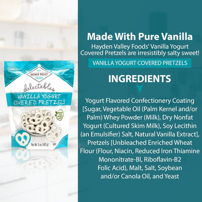 Hayden Valley Foods Yogurt-Covered Pretzel Variety Pack - 5oz Resealable Bags - 3 Pack - Raspberry, Blueberry and Vanilla - Gourmet Flavored Pretzels