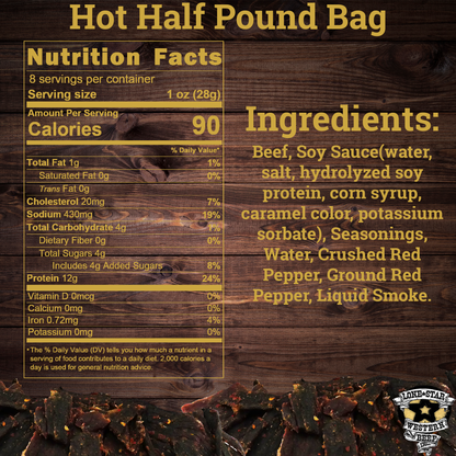 Lone Star Hot Beef Jerky - Half Pound - Resealable Bag - Classic Handcrafted Flavor - Made in the USA