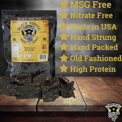 Lone Star Black Pepper Beef Jerky - Half Pound Resealable Bag - Spicy Handcrafted Flavor - Made in the USA
