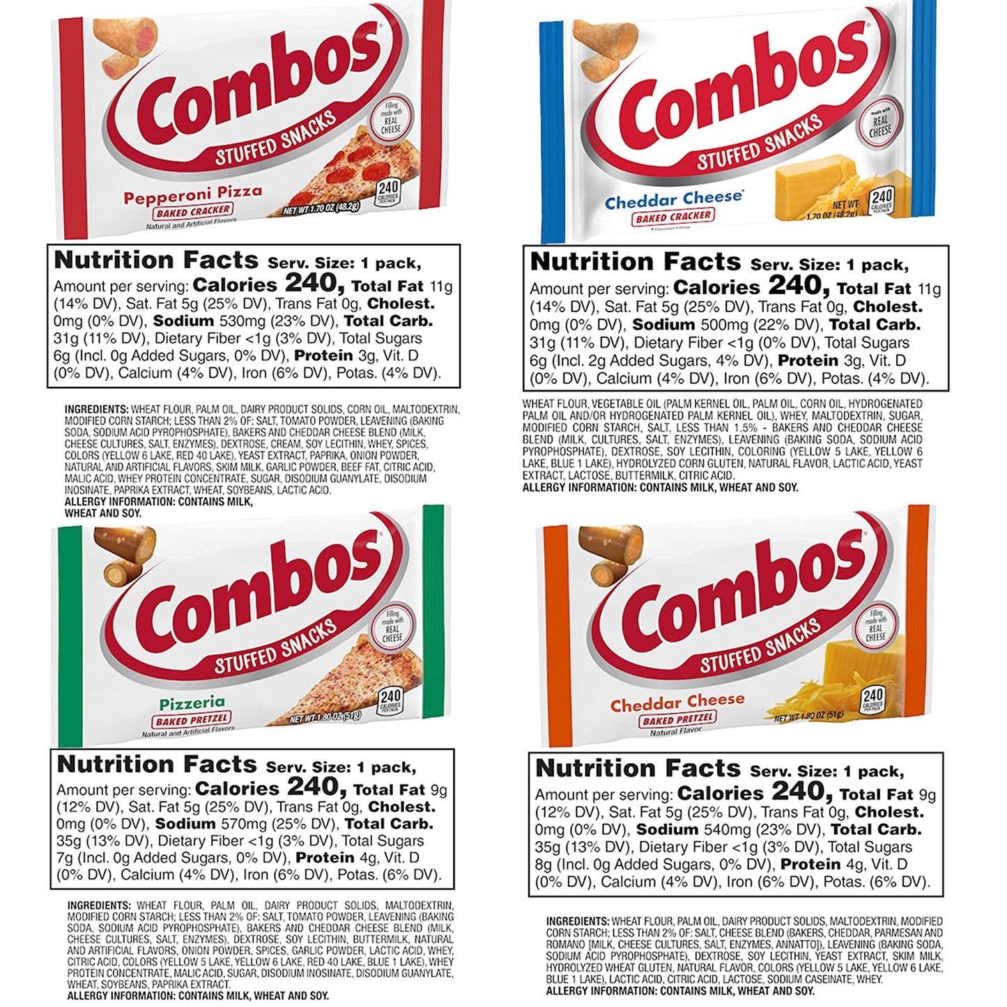 Combos Baked Snacks Variety Pack - Includes 16 Packs - 4 Of Each Flavor(Pepperoni Pizza Cracker, Cheddar Cheese Cracker, Pizzeria Pretzel, Cheddar Cheese Pretzel) - 1.8/1.7 Ounces Each - With Mighty Merchandise Bag Clip