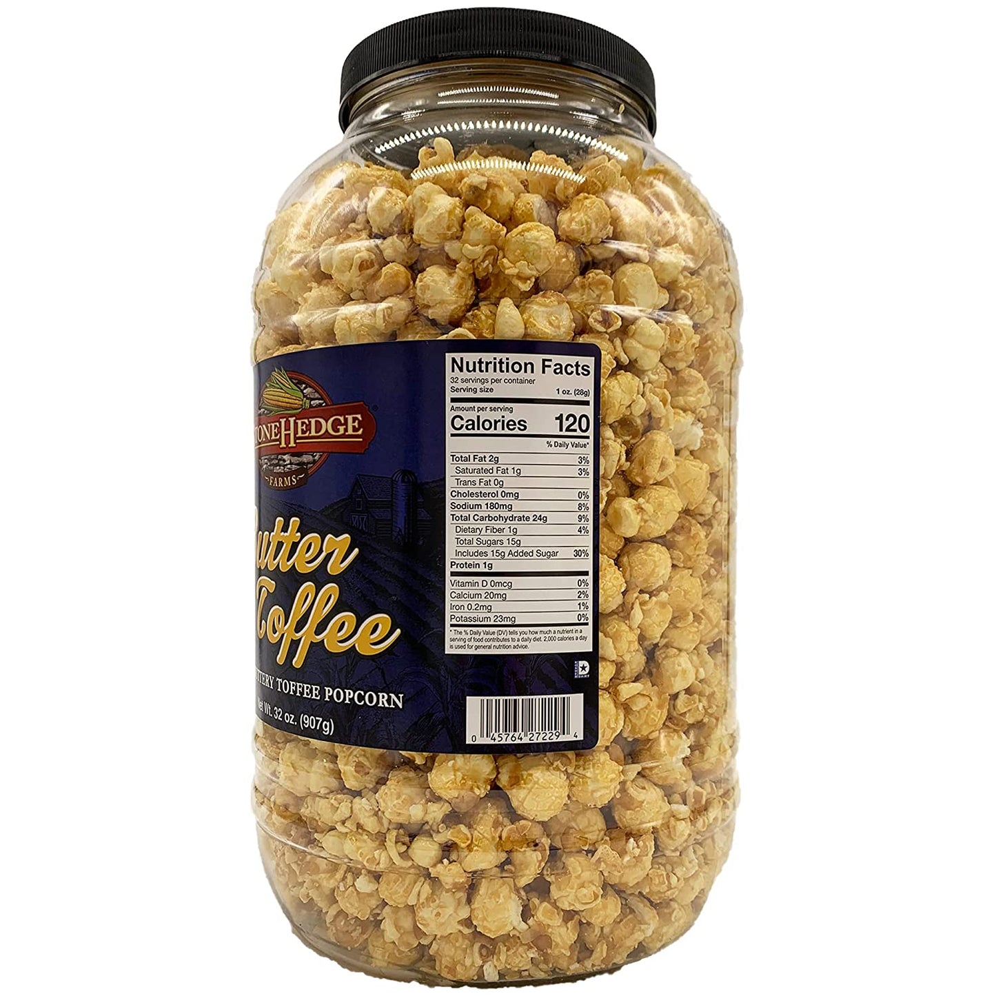 StoneHedge Farms Gourmet Butter Toffee Popcorn - Deliciously Old Fashioned 32 Oz. Tall Tub! - Made in the USA!