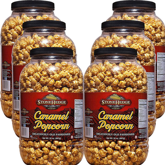Stonehedge Farms Bulk Caramel Popcorn! 12 Lbs Of Deliciously Old Fashioned Popcorn - Includes Six 32 Ounce Barrels