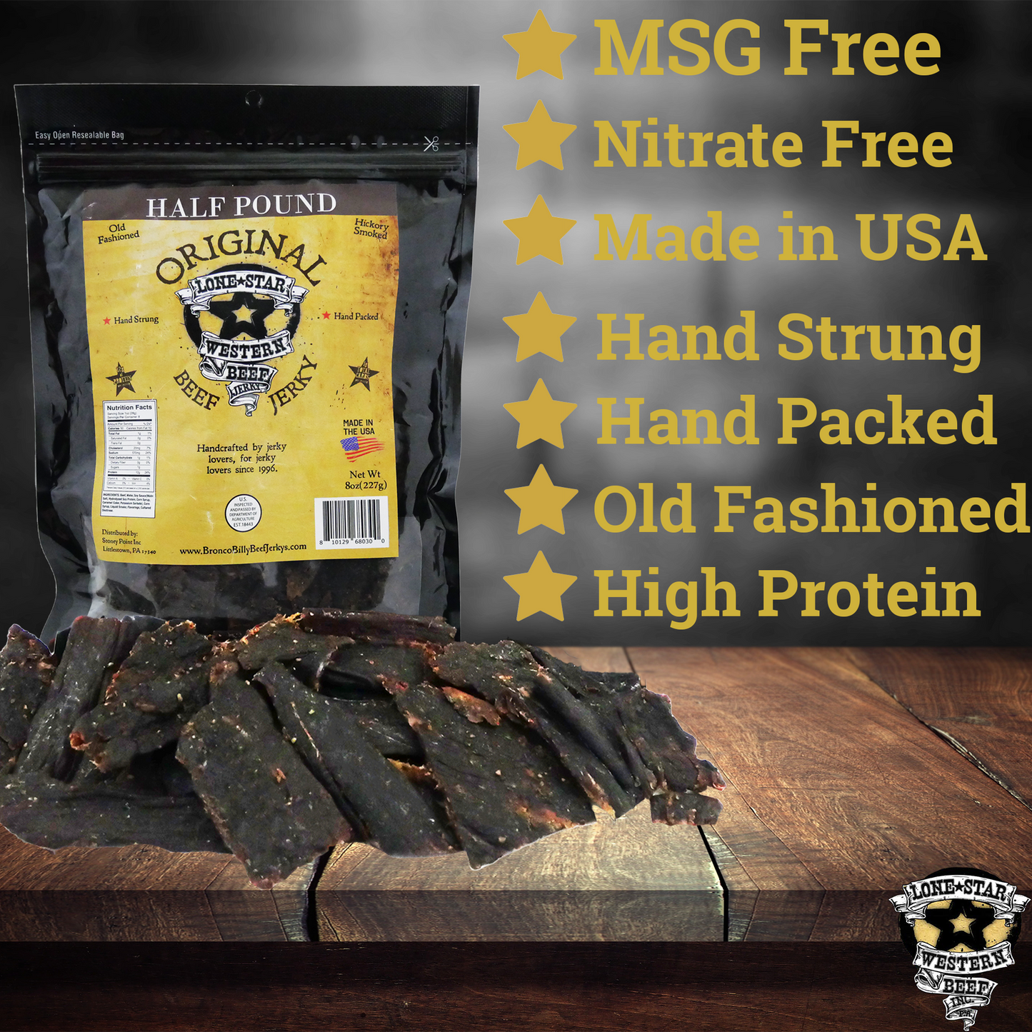 Lone Star Original Beef Jerky - Half Pound Resealable Bag - Classic Handcrafted Flavor - Made in The USA