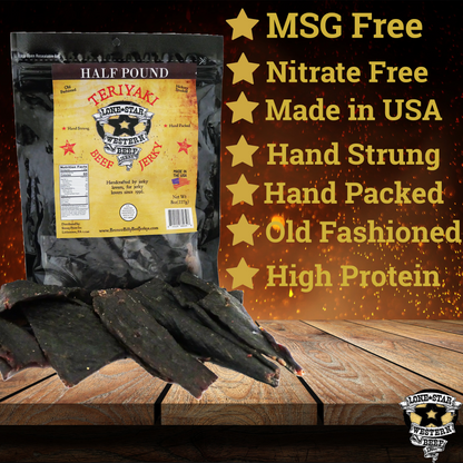 Lone Star Teriyaki Beef Jerky - Half Pound Resealable Bag - Savory Handcrafted Flavor - Made in the USA