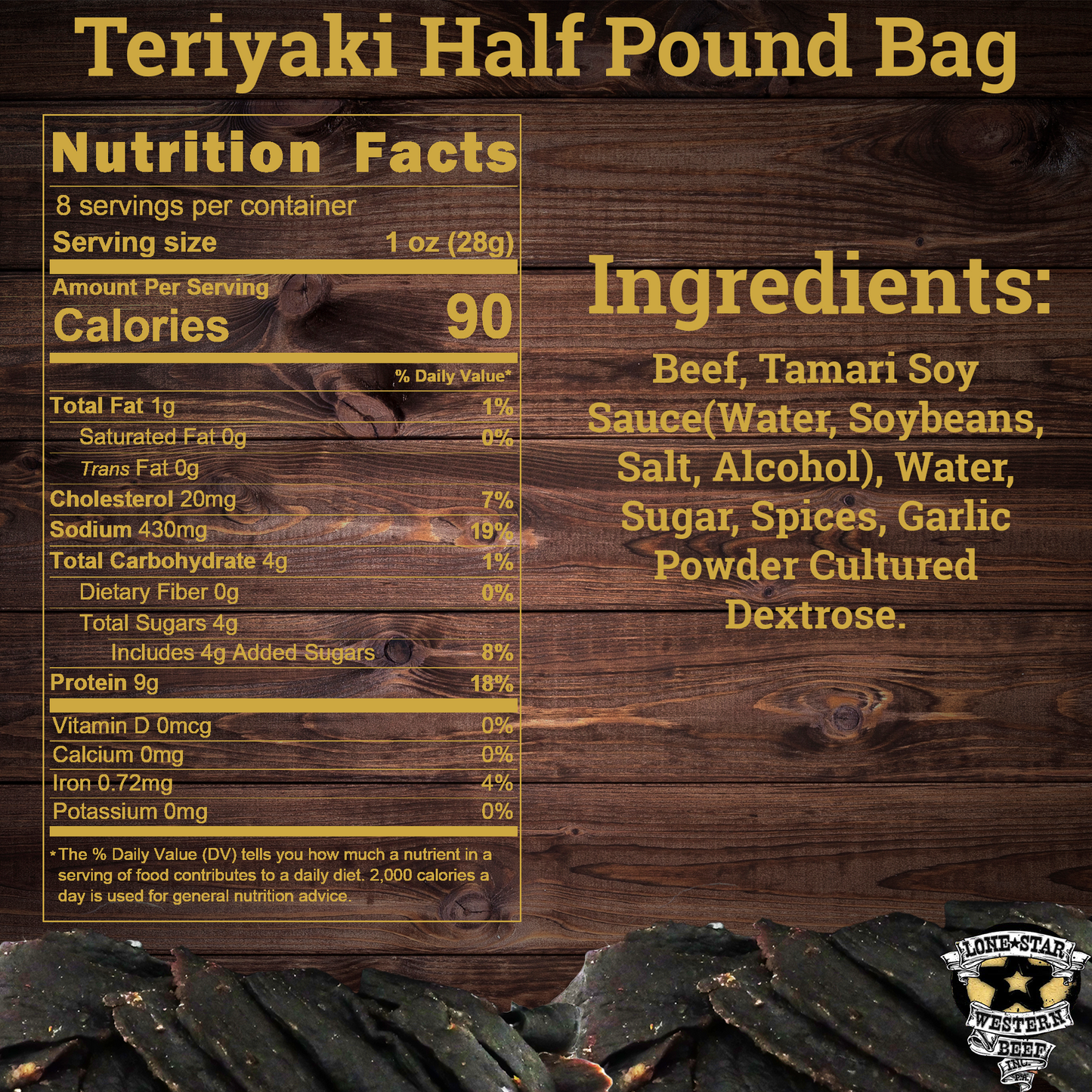 Lone Star Teriyaki Beef Jerky - Half Pound Resealable Bag - Savory Handcrafted Flavor - Made in the USA